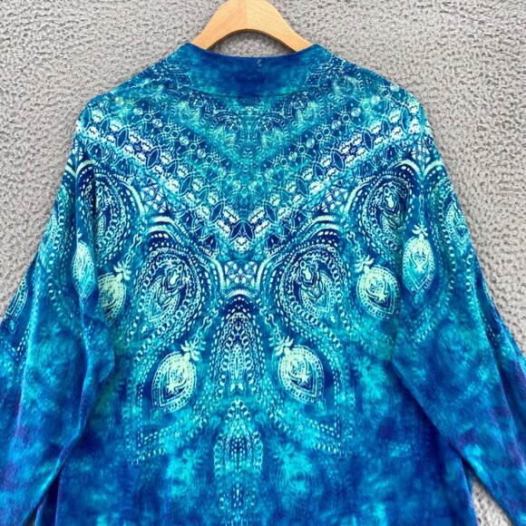 Chicos Sweater Womens 2 US L Blue Marty Paisley Cardigan Knit Stretch Open Front - Picture 4 of 11